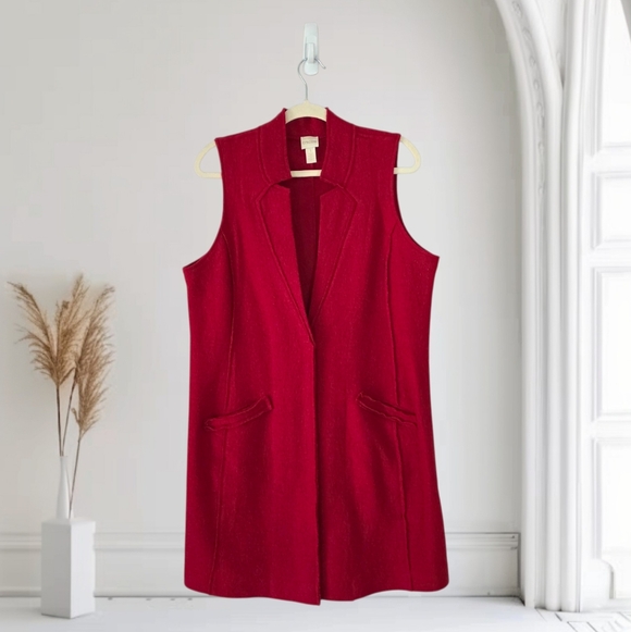 Chico's Sweaters - CHICO'S Boiled 100% Wool Longline Cardigan Vest Red Size Medium